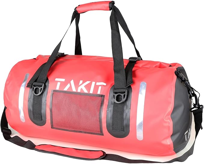 Waterproof Duffle Bag Travel Dry Bag 500D PVC for Motorcycle Tail Kayaking Rafting Boating Swimming Camping Hiking Beach Fishing (Red, 60L)
