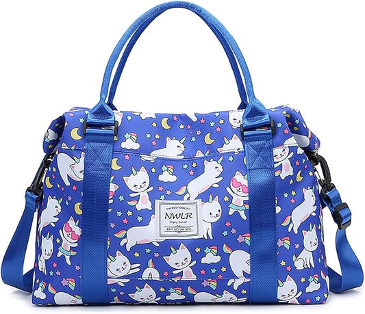 Travel Duffle Bag Weekender Overnight Bag Gym Tote Bag with Wet Pocket for Women Girls Workout Duffel Bag Water Resistant (Rainbow Cats)