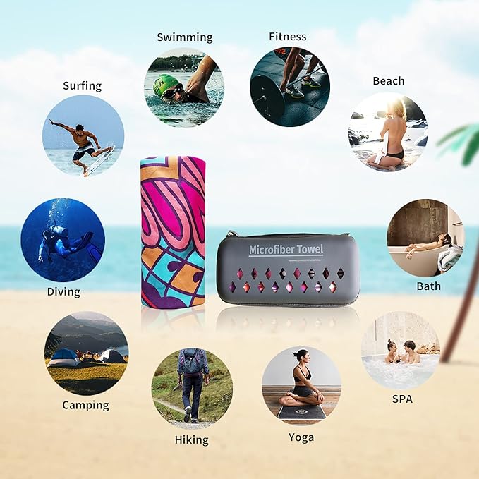 Hiturbo Microfiber Beach Towel-Quick Fast Dry Super Bath Towels Absorbent Lightweight Pool Beach Blanket, Ultra Compact Perfect for Travel Pool Swimming Bath Camping Yoga Gym Sports