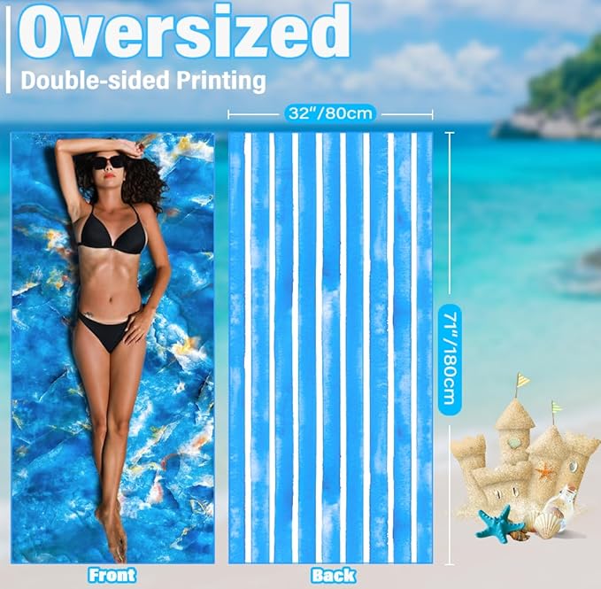 Lightweight Thin Microfiber Beach Towel Sand Free Quick Dry Absorbent Compact Soft Pool Swim Travel Towels Extra Large Oversized Beach Accessories Packable Essentials Stuff Gifts for Adult