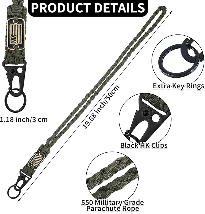 Frienda 2 Set Heavy Duty Paracord Lanyard Necklace Whistles Strap Braided 550 Keychain Lanyard for Outdoor Activities Camera