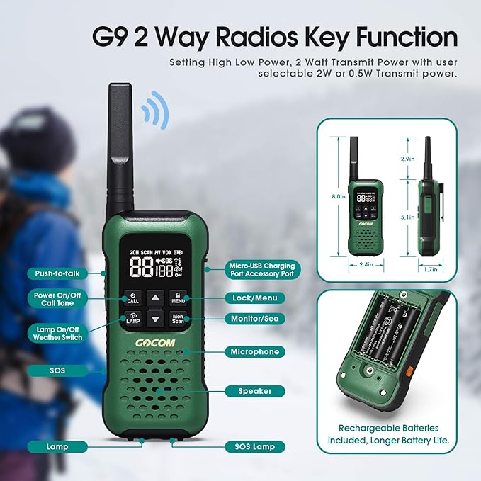 G9 Waterproof Walkie Talkie for Adult Long Range, Floating Portable Two Way Radio, NOAA Weather Alert,SOS,Flashlight, Rechargeable 2 Way Raido for Adults (4 Pack)