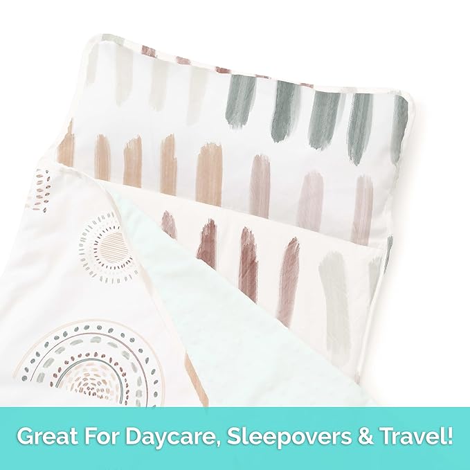 JumpOff Jo - Toddler Nap Mat - Sleeping Bag for Kids with Removable Pillow and Ultra Soft Blanket for Preschool, Daycare, and Sleepovers - Rainbow Dash