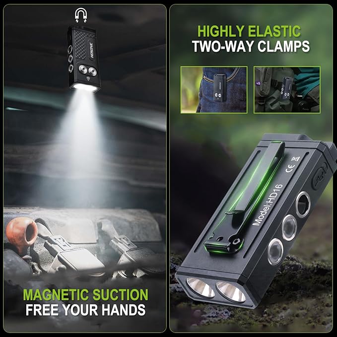 D16 Small Flashlights Powerful 2060 Lumen, 365nm UV Flashlight Rechargeable, Mini LED Super Bright Flash Light with Pocket Clip, Magnetic, 10 Modes EDC for Home Camping Emergencies