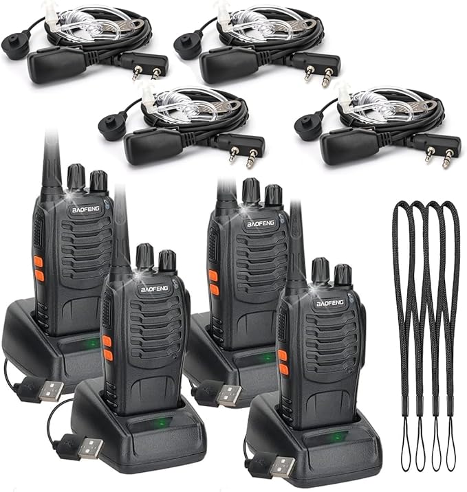 Baofeng Walkie Talkies Rechargeable Long Range for Adults Walkie Talkie Earpiece with Mic Waki Taki Handheld Two Way Radio with USB Base Charger Walky Talky for Camping Hiking(4 Pack)