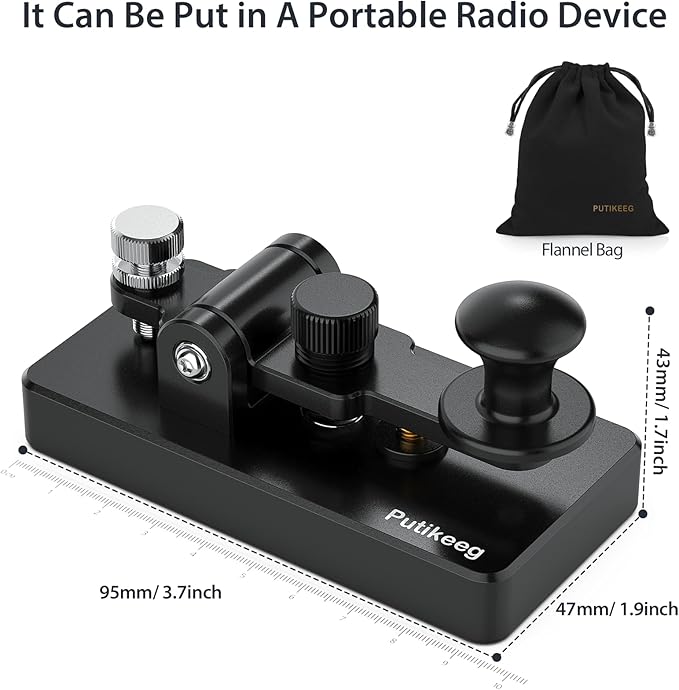 Classical Morse Mini Code Key Morse Code Paddle Key Aluminum Alloy Mini-Key Morse CW Portable Key Morse Practice Key Black