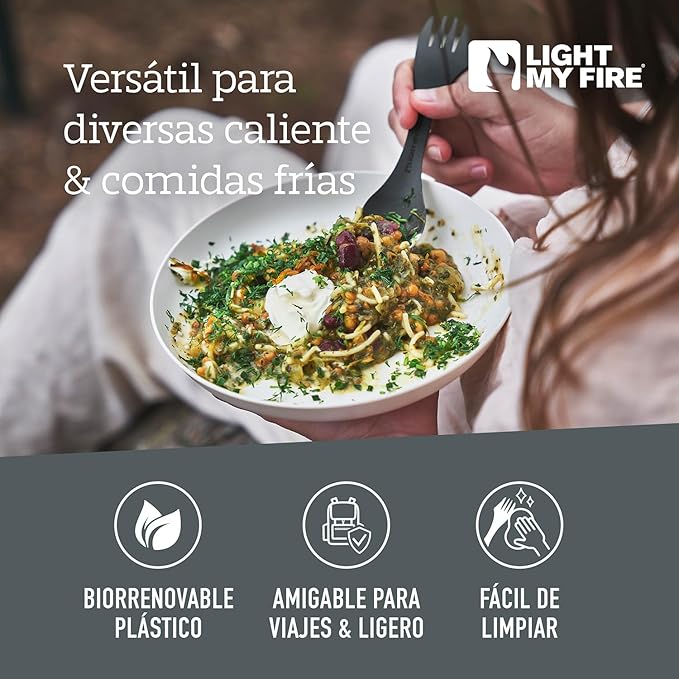 Light My Fire Spork Original 3-in-1 Camping Spoon Fork Knife Combo Reusable Travel & Camping Utensils Lunch Spork Outdoor Backpacking Hiking Picnic Utensil BPA Free, 2-Pack Orange/Black