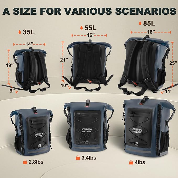 Waterproof Backpack Dry Bag 35L/55L β Heavy Duty Roll-Top Hiking Backpack Sack Keeps Gear Dry for Travel, Kayaking, Boating, Camping, Rafting and Fishing