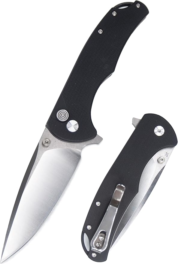 FD04 Folding Pocket Knife, D2 Steel Drop Blade G10 Handle and Button Lock EDC Pocket Cool Knife for Men and Women, Camping Hunting Hiking Fishing Knives Tools (Black Drop)