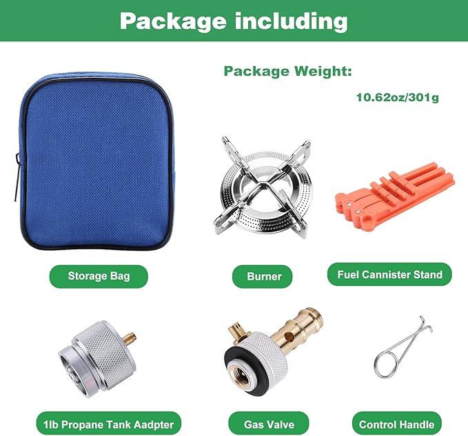 WADEO Portable Camping Stove Burner, Backpacking Stove with 1LB Propane Tank Adapter, Fuel Can Canister Stand and Carry Case, Portable Collapsible Propane Camping Burner for Outdoor Cooking