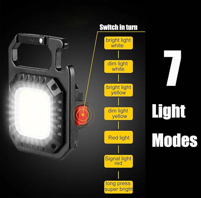 Cob Mini Keychain Flashlights 2000Lumen 7 Modes, Cob Light Rechagerable Light with Folding Bracket, Outdoor Flashlight as Bottle Opener and Magnet Base, Camping and Running (Traditional)