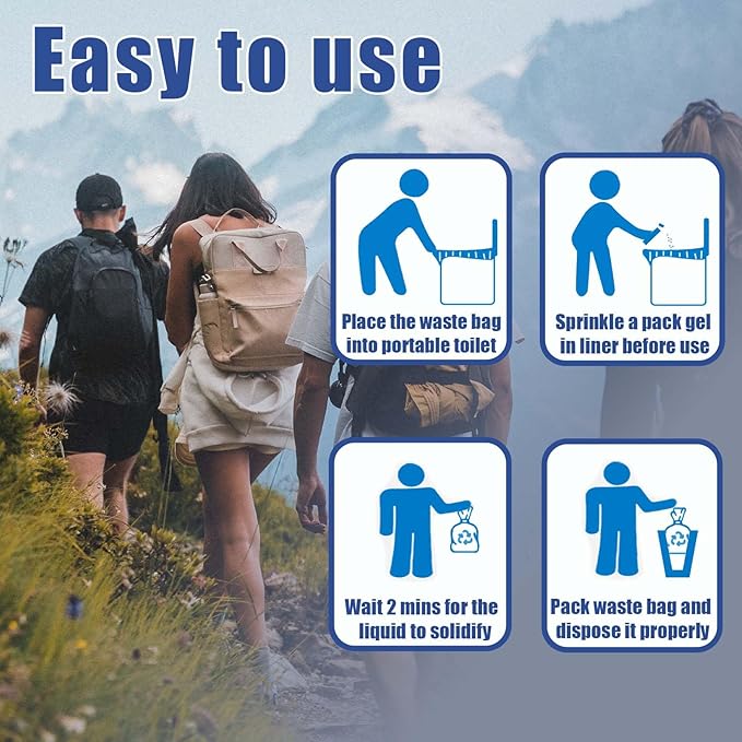 20 Pack Poo Urine Powder(Lemon Scent,15g/Pack) with 20 Count Portable Toilet Bags,Portable Toilet Powder,Urine Solidifier for Camping