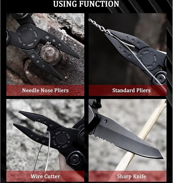 Multitool with Pliers, Fire Starter, whistle,Scissors,Screwdriver, 15 in 1 EDC Multi Tool with Safety Locking, Christmas Stocking Stuffers for Men Dad Gifts, Perfect for Outdoor Camping