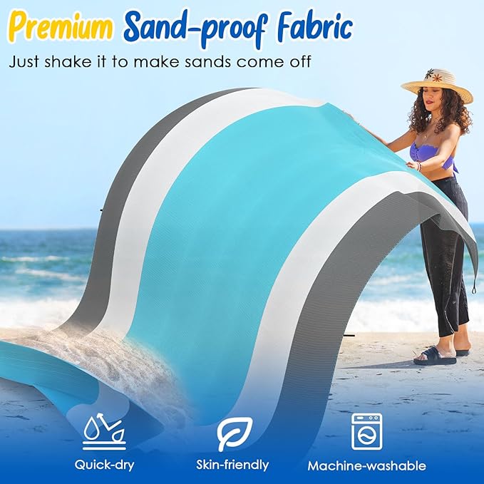 MoKo Sandproof Beach Blanket, Extra Large Beach Mat for Adults with 10 Stakes, Quick Drying Picnic Mat for Beach Travel Camping Hiking