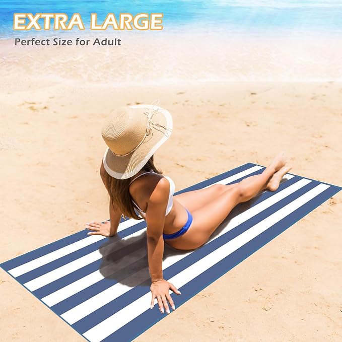 Eunzel 2 Pack Microfiber Beach Towel, Quick Dry Travel Towel Large Sand Free Towel for Beach, Camping, Swim Pool, Gym, Sports& Yoga 71"x32", Stripe Navy & Pink