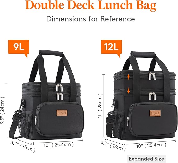 Lifewit Lunch Box for Men Women, Black, 12L/16Can, Insulated Soft Cooler Bag with Padded Shoulder Strap, Ideal for Work/Flight/Travel