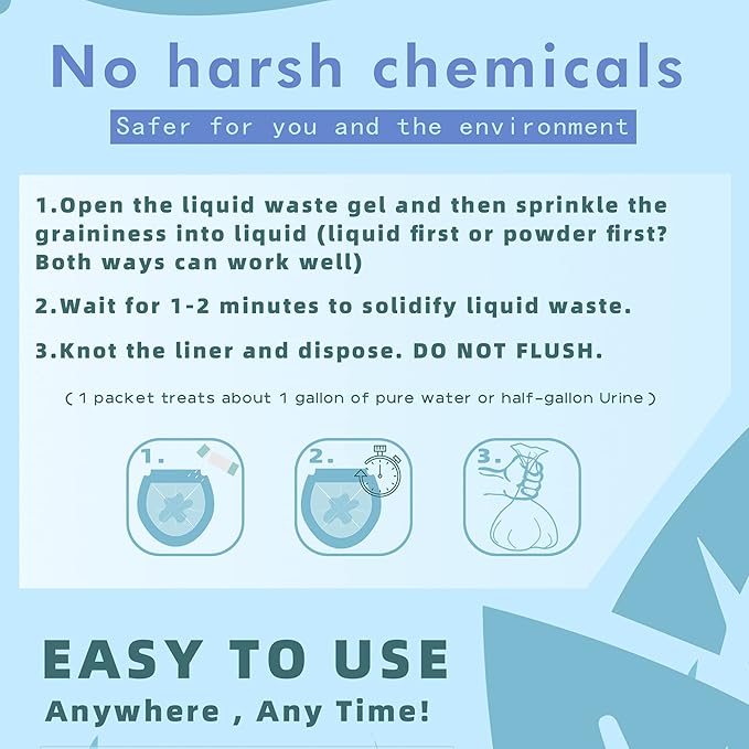 PROLOSO Liquid Waste Gelling and Deodorizing Powder Degradable Eco Gel for Camping Portable Toilet Urine Solidifier Absorbent