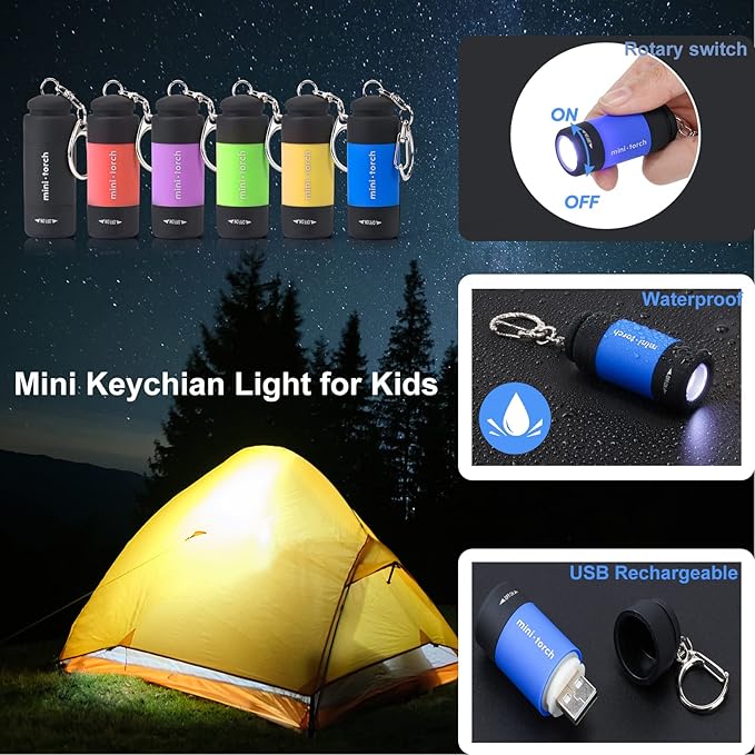 Mini Flashlight Keychain Rechargeable, Colorful Small LED Flashlight Torches for Kids/Adult Hiking Camping,Waterproof Pocket Flashlight for Kids for Backpack,(7 Pack)