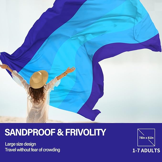 Beach Blanket Oversized Extra Large 78" X 81",Waterproof Sandproof Beach Blanket 1-7 Adults Lightweight Durable for Travel Camping Hiking Picnic
