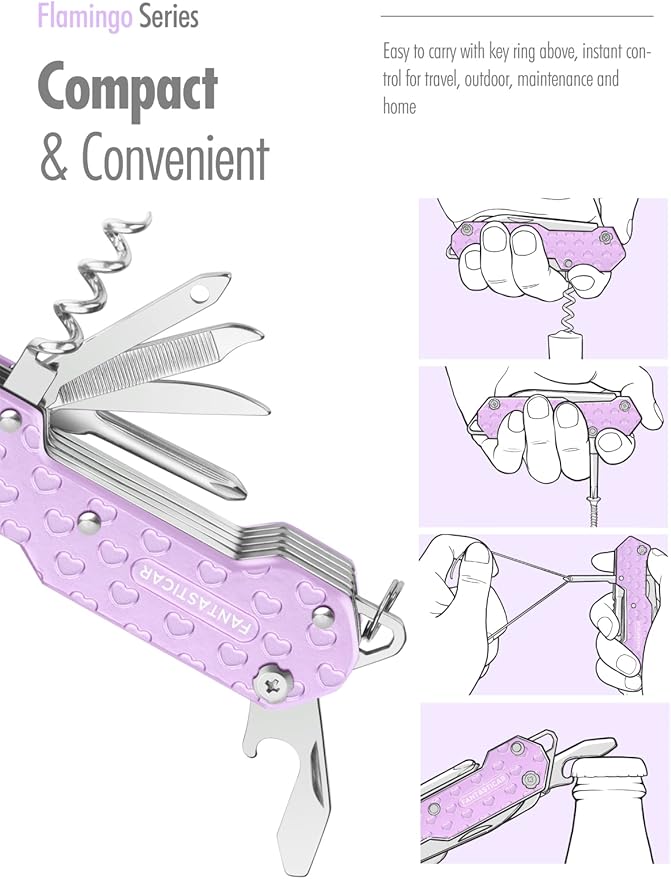 FantastiCAR 15 in 1 Multi-tool with Cute Hearts, EDC Folding Pocket Knife with Premium Gift Box for Camping, Fishing, Hunting, Survival, Outdoor (Pueple Hearts)