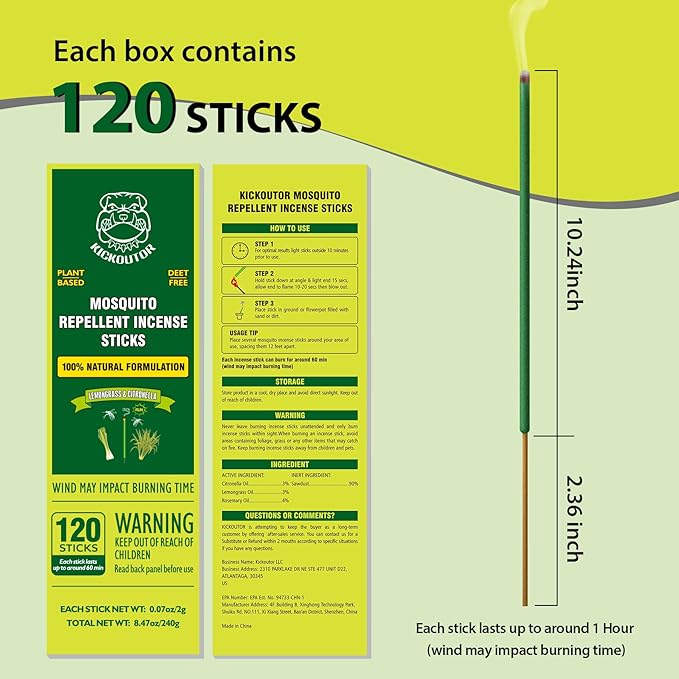 Mosquito Repellent Outdoor Patio 120 PCS Citronella Oil Mosquito Incense Sticks Natural Organic Mosquito Barrier Mosquito Repeller for Backyard Travel Camping Indoors Gnat Mosquito Control