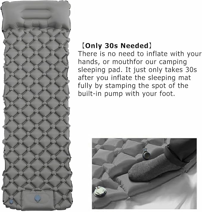 Sleeping Pad – Ultralight Inflatable Sleeping Mat, 75''*24'' Camping Sleeping Pad with Built-in Foot Pump,30s Step to InflateUltimate for Camping, Backpacking, Hiking