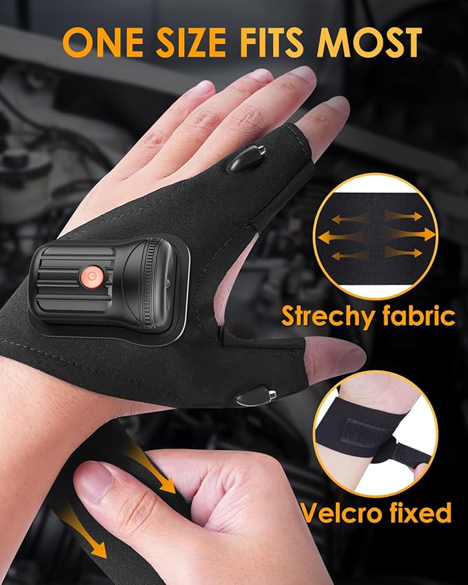 Flashlight Gloves Stocking Stuffers - 2 Pairs Cool Gadgets LED Gloves Gift for Men Dad Boyfriend Grandpa Husband - Christmas Birthday White Elephant - USB with 3 Lights Running Hiking Camping Fishing