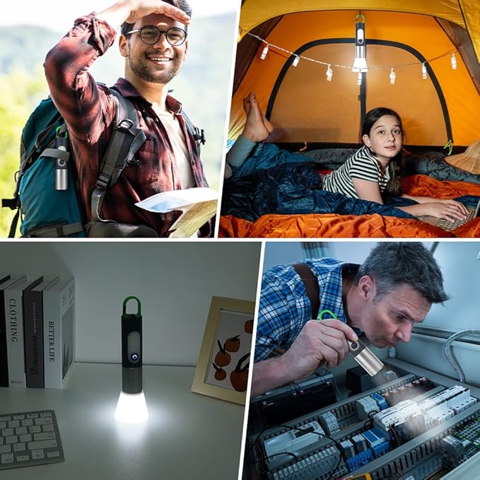 Ainiv Rechargeable LED Flashlight and Camping Lantern Combo, High Lumens 4 Modes Tactical Flashlight, Small LED Flashlight Zoomable, Handy Light with Lamp Shade for Camping, Outdoors