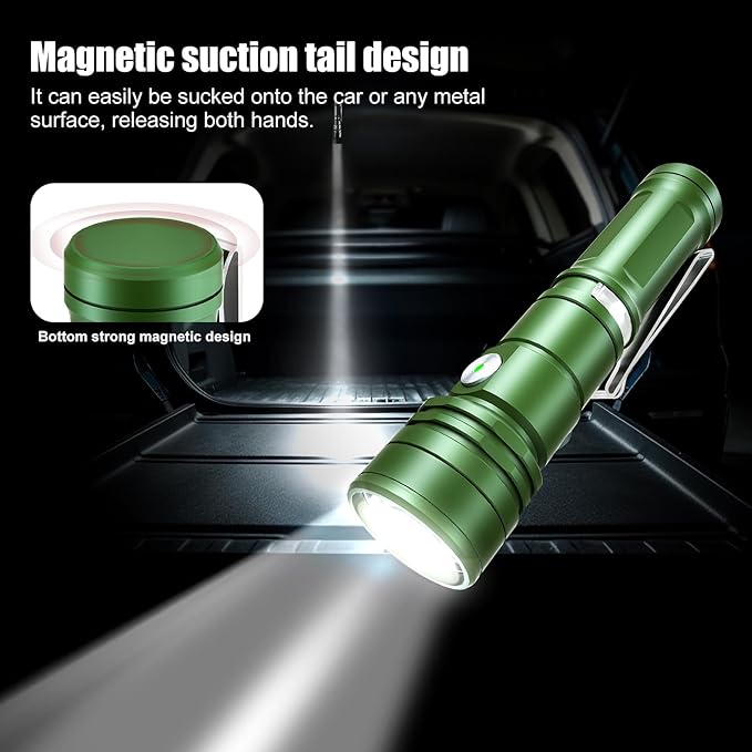 CYANSKY Rechargeable Flashlight,Super Bright,Flashlights High Lumens, Small EDC Flashlights for Emergencies,with Magnetic Base,IP68 Waterproof Flash Light for Camping,Hiking,Outdoor,Home (Green)