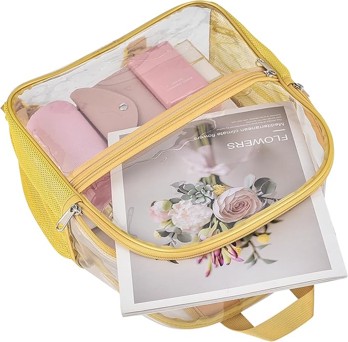 Oraben Clear Backpack for Stadium Events Clear Stadium Backpack 12x6x12 Bag (Enhanced Strap, Gold)
