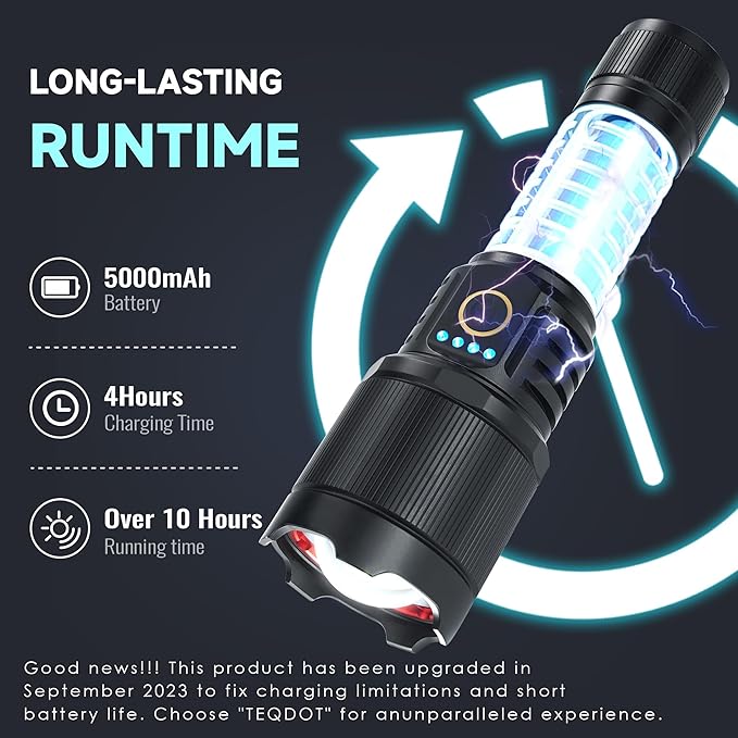 Flashlights High Lumens 900000 LED Rechargeable Tactical Flashlight Zoomable 3 Modes Fast Charging IPX6 Waterproof Super Bright Black Handheld Flashlights for Camping Hiking Outdoor and Gift