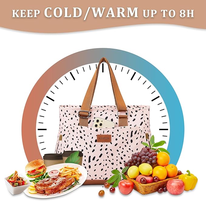 Large Women Lunch Bags for Work/Insulated Adult Lunch Box for Women/Leakproof Cooler Lunch Tote Bag with Storage Pocket. Reusable Lunch Cooler Purse for Work Picnic Hiking 14L, Pink Leopard