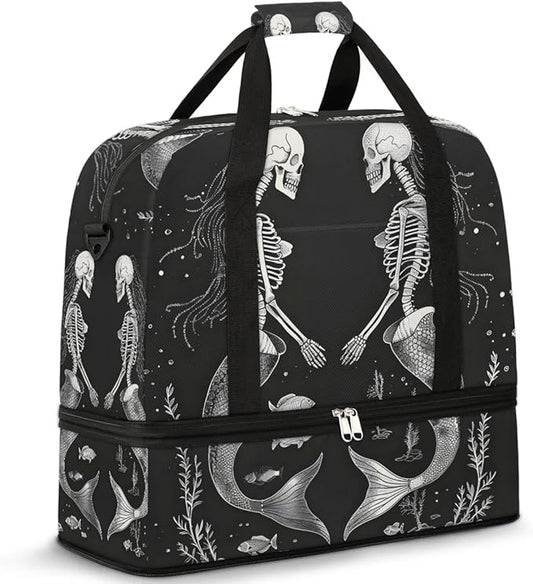 cfpolar Woman Travel Duffel Bag Skull Mermaid Foldable Tote Carry On Luggage Sports Gym Bag With Shoe Compartment Overnight Weekend Yoga Workout Bag Training Handbag
