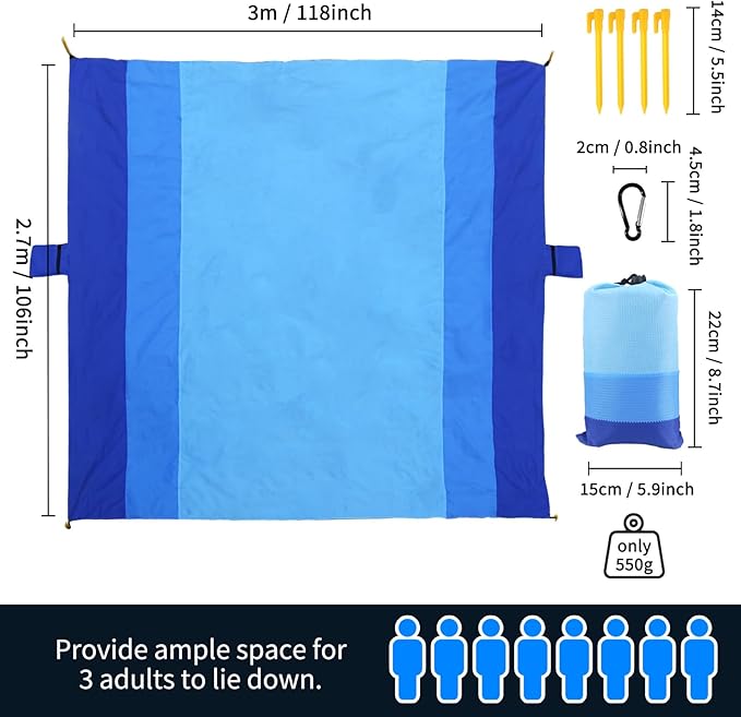 NewDoar Beach Blanket Sandproof Extra Large for 1-3 Adults / 1-8 Adults Sand Free Beach Mat Picnic Blanket Waterproof Oversized Lightweight Picnic Mat for Camping Hiking Beach Travel-1-8person