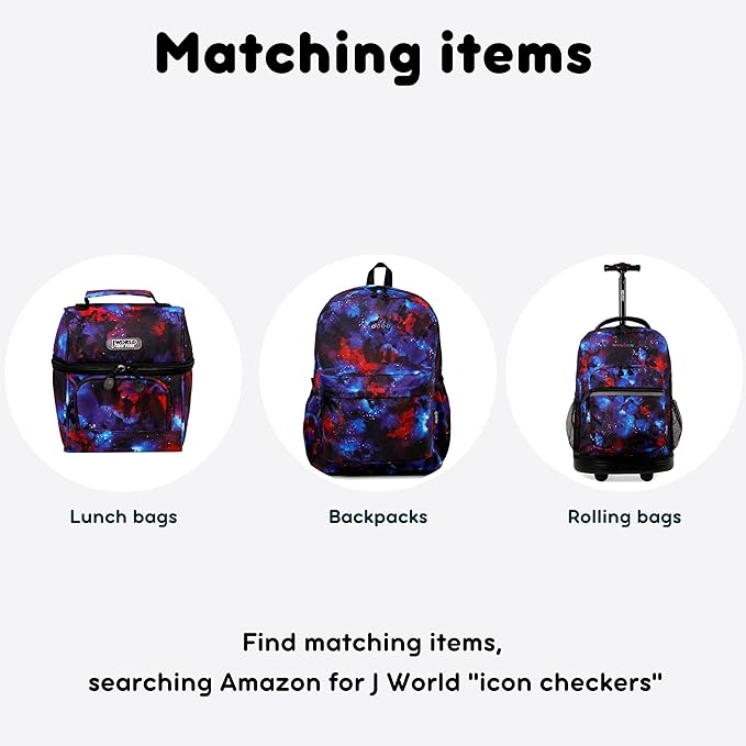 J World Corey Kids Lunch Bag. Insulated Lunch-Box for Boys Girls, Icon Checkers