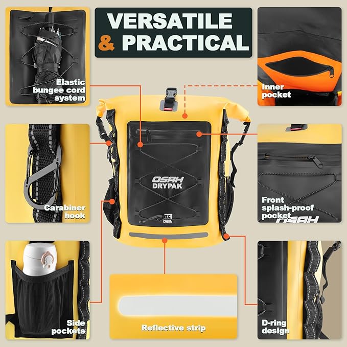Waterproof Backpack Dry Bag 35L/55L β Heavy Duty Roll-Top Hiking Backpack for Travel, Kayaking, Boating, Camping, Rafting and Fishing