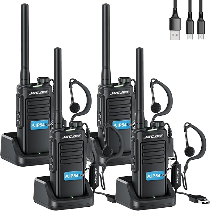 MP31 GMRS Walkie Talkies Handheld Two Way Radio, GMRS Repeater Capable, Waterproof Rechargeable Walkie Talkies with 2-in-1 Type-C Charging Cable&USBCharging Station(4 Pack)