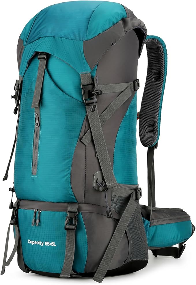 OKYUK 70L Hiking Backpack, Camping Hiking Back Pack, Water Resistant Lightweight Mountain Climbing Bag, Outdoor Camping Sport Daypack with Rain Cover, for Travel, Touring, Cycling (Green, 70L)