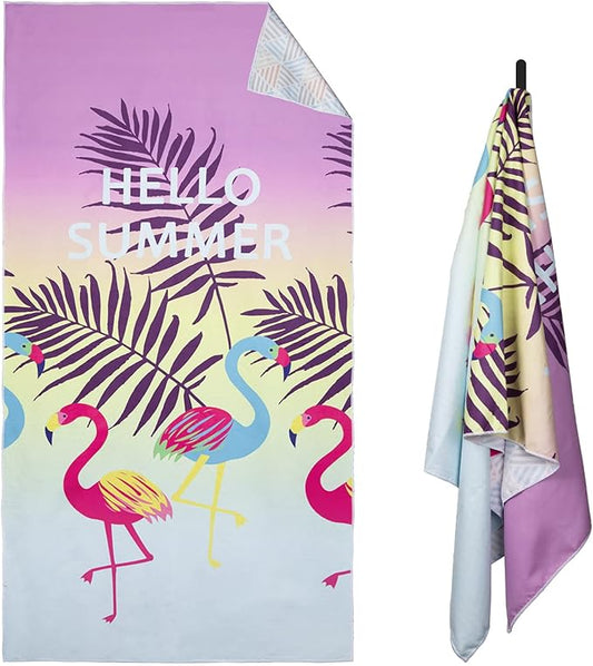 Airensky Microfiber Sand Free Beach Towel 72"x36",Extra Large Lightweight Super Absorbent Thin Fast Drying Towels for Swimming Exercise Pool Bathing Camping Girls Women Adults(Flamingo)