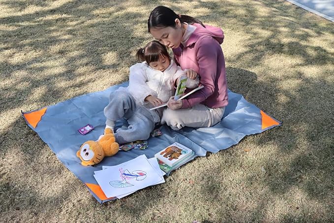 Orga'Neat Pocket Picnic Blanket, Sandproof Lightweight Pocket Camping Tarp, 55″x 39″ Foldable & Fits into Small Bag, Water Resistant Washable Quick Dry Compact Beach Mat for Outdoor Recreation