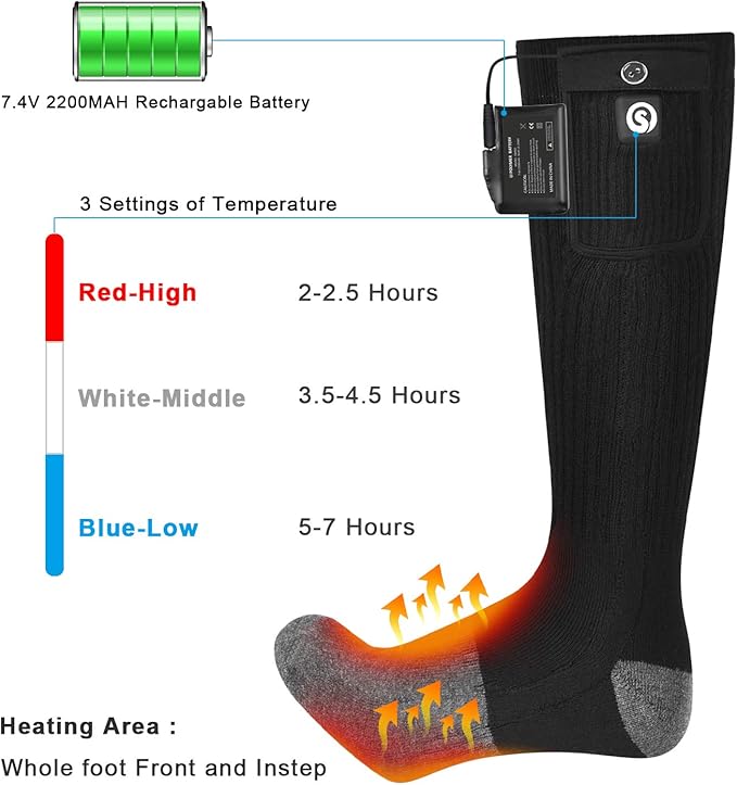 SNOW DEER Heated Socks,Men Women Electric Battery Socks Foot Warmer
