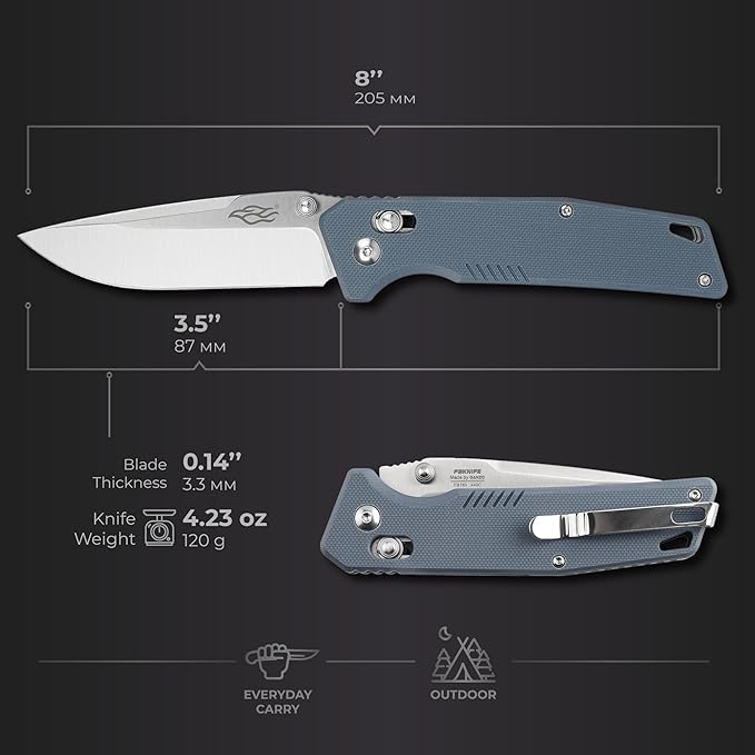 Firebird GANZO F7601 Pocket Folding Knife 440C Stainless Steel Blade G-10 Anti-Slip Handle with Clip Hunting Gear Fishing Camping Folder Outdoor EDC Knife (Grey)