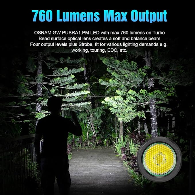 LUMINTOP EDC15 Keychain Flashlight 760 Lumens Mini EDC Flashlight 80 Hours Burn Time, 5 Modes, IPX8 Waterproof Torch Floodlight for Everyday Carry, Camping, Hiking