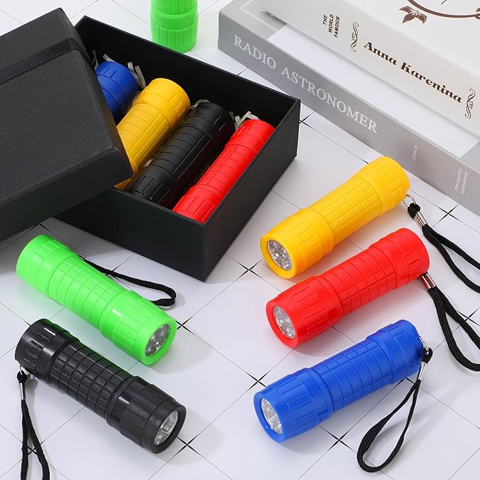 90 Pcs Mini Flashlight 9 LED Handheld Torch Bulk Kids Flashlight Plastic Handheld Flashlights with Lanyard Camping Necessities for Home School Night Emergency, 270 Pcs AAA Batteries Included