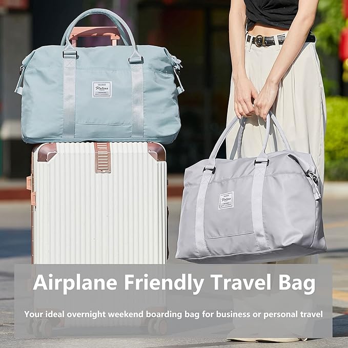 Womens travel bags, weekender carry on for women, sports Gym Bag, workout duffel bag, overnight shoulder Bag fit 15.6 inch Laptop (Large, Grey)