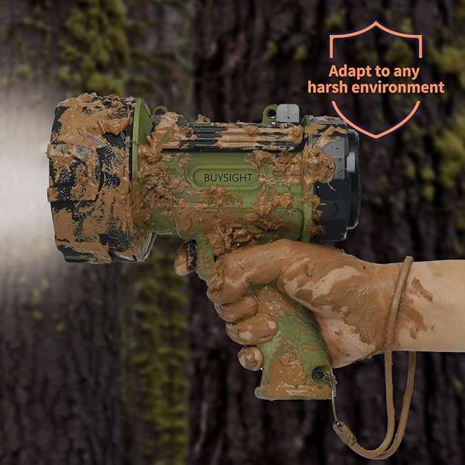 BUYSIGHT Rechargeable Spotlight Flashlight,1000,000 lumens Hand held Spotlight Waterproof Flashlight Hunting Lamp with red Filter (Dark Green)