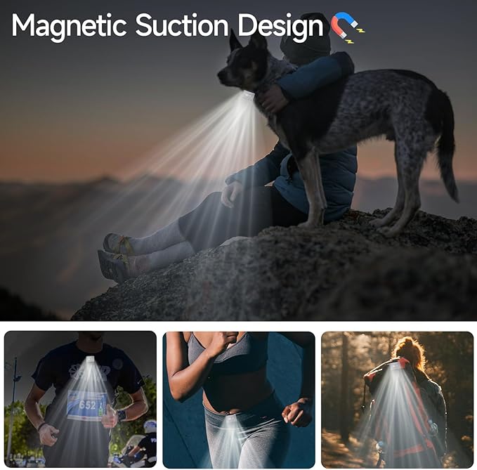 Running Light,USB Rechargeable jogging Light 6 Lighting Modes Strong Magnetic Lights Portable Clip On Running Lights with Runners and Joggers for Hiking,Running,Camping,Outdoor Adventure,1Pack-Grey
