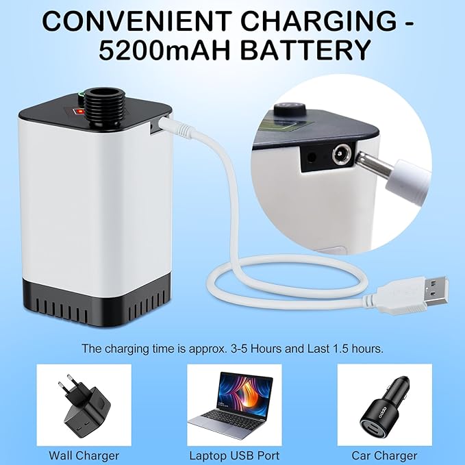 SoulBay Portable Shower with Pump for Camping Outdoor, Electric Rechargeable 5200mAh Battery Camp Shower with Adjustable Showerhead and Long Hose for Camper Sailor Traveler Shower Tent