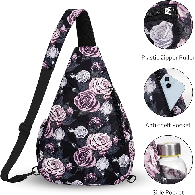 HUA ANGEL Crossbody Sling Bag for Men & Women Lightweight Waterproof Chest Shoulder Bag for Travel Hiking & Everyday Use