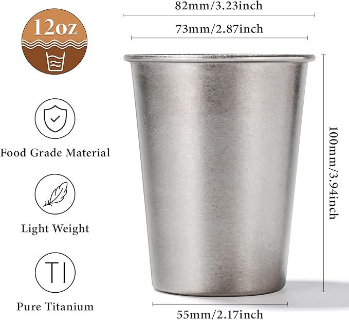 Titanium Beer Mug Cup 11.8 Oz/350ml Pint Cup Stackable Titanium Outdoor Camping Hiking Picnic Home Use